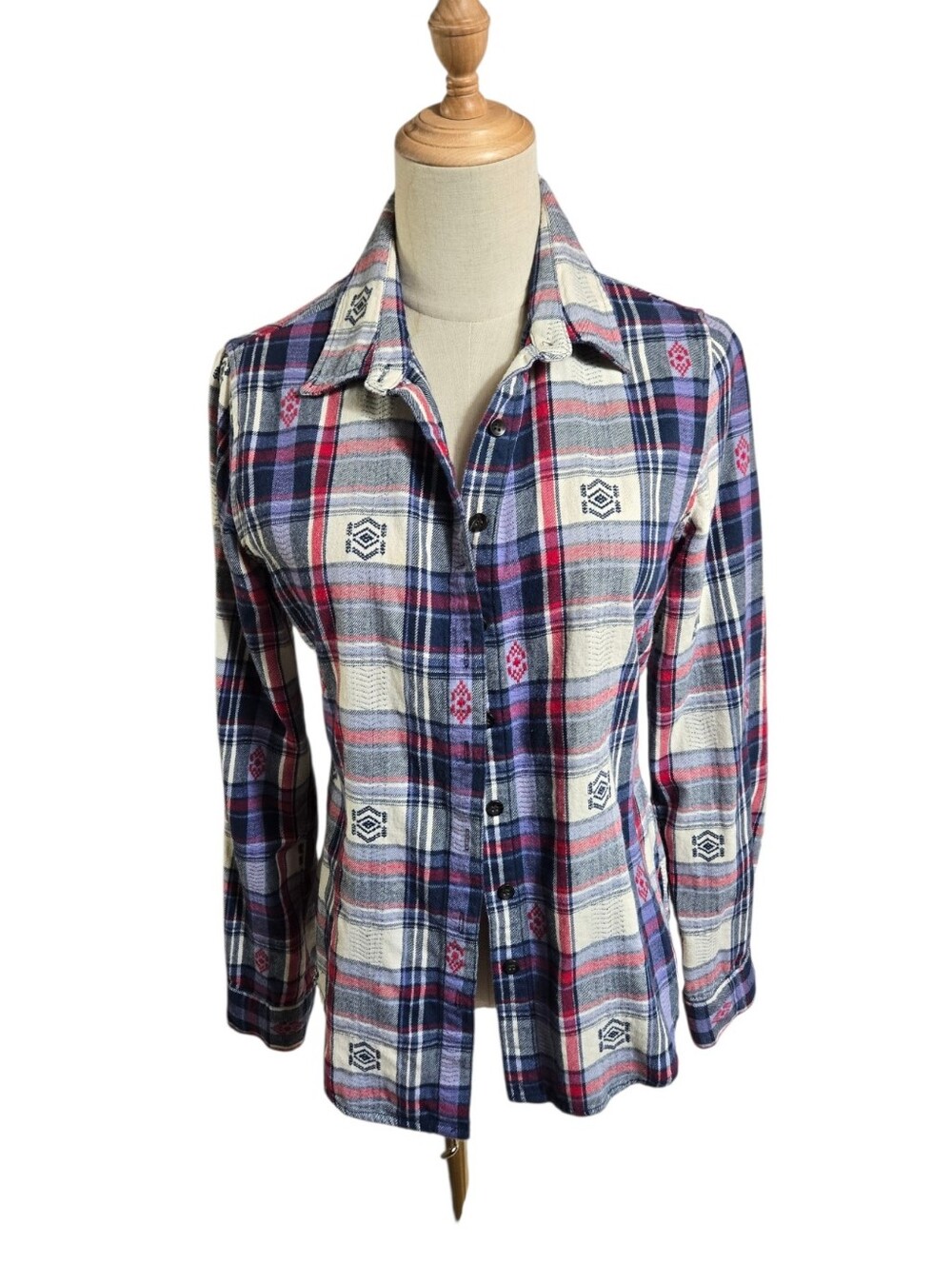 Vanilla Star Y2K Plaid Button-Up Shirt in Red White And Blue